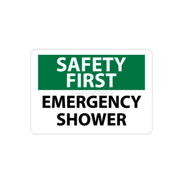 National Marker Co NMC OSHA Sign, Safety First - Emergency Shower, 10in X 14in, White/Green/Black SF43RB - main